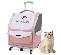 Dog Carrier with Wheels, Collapsible Pet Backpack for Small & Medium Dogs/Cats, Breathable Design, 4-Wheeled Travel Pet Carrier, Ideal for Easy Transportation