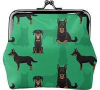 Dog Cartoon Green Background Women's Leather Coin Purse, Small Change Pouch with Kiss-Lock Clasp Closure Buckle Wallet for Girl Gift