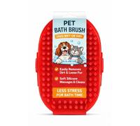 Dog & Cat Bath Brush - 2 Pack Handheld Silicone Soft Rubber Grooming Bristles for Wet & Dry Use - for Shampoo - Pet Brush for Small & Large Pets (Red)
