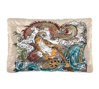 Dog Cat Bed Mat for Small Medium Pets, Soft Crate Pad Mattress Cushion No Slip Sleeping Kennel Mat Washable & Dry 24x18 inch Print Chinese Dragon VS Tiger Waterfall