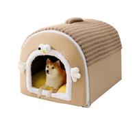 Dog cat Beds Self-Warming 2-in-1 Foldable for and Small Medium Large,Anti Anxiety Soft Warm Removable Cushion Calming (L:75x50x50cm,Brown)