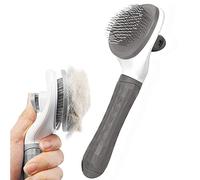 Dog/Cat Brush Grooming Comb,Self Cleaning Slicker Brushes with Smooth handle,Pet Grooming Tool with Cleaning Button for Cat Dog Shedding Tools Massage Clean Tangled Brush(Grey)