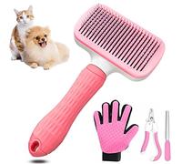 Dog Cat Brush, Shedding Tool Brush for Pets Dogs, Pet Hair Removal Brush for Long and Short Hair, Flexible Stainless Steel and Rubber Points, Cleans Pet Hair Brush with One Button (Pink)