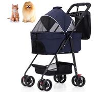 Dog Cat Cage Jogger Stroller, 3 in 1 Pet Stroller with Removable Carrier,Dog Strollers for Small Dogs 4 Wheels Rotate 360 Degrees with Brakes,with Storage Basket and Cup Holder,Blu