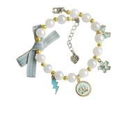 Dog Cat Collar Set, Adjustable Neck Strap Bling Full Diamond Crystal Cute Pearl Dog Collar for Small Girls Cats Puppy for Wedding(L-Blue)