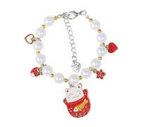 Dog Cat Collar Set, Adjustable Neck Strap Bling Full Diamond Crystal Cute Pearl Dog Collar for Small Girls Cats Puppy for Wedding(L-Red)