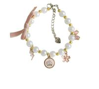 Dog Cat Collar Set, Adjustable Neck Strap Bling Full Diamond Crystal Cute Pearl Dog Collar for Small Girls Cats Puppy for Wedding(M-Pink)