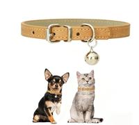 Dog,Cat Collar with Bell,Soft Pu Leather Puppy Collar Adjustable Buckle for XXS Extra Small Medium Tiny Male Boys Pets Puppy Kitten Yorkie (Khaki,S for Neck 10"-13")