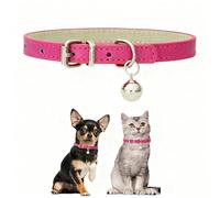 Dog,Cat Collar with Bell,Soft Pu Leather Puppy Collar Adjustable Buckle for XXS Extra Small Medium Tiny Male Boys Pets Puppy Kitten Yorkie (Hot Pink,XXS for Neck 5"-8")