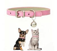 Dog,Cat Collar with Bell,Soft Pu Leather Puppy Collar Adjustable Buckle for XXS Extra Small Medium Tiny Male Boys Pets Puppy Kitten Yorkie (Pink,S for Neck 10"-13")