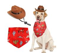 Dog Cat Cowboy Hat Costume for Medium and Large Pet, Cowboy Hat & Bandana with Adjustable Drawstring, Christmas Halloween Costumes for Pet Birthday Party Decoration,Burgundy