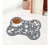 Dog & Cat Food Mat Bone Shaped Pet Feeding Mat Quick Absorb Water Bowl Placemat with Rubber Backing Indoor Floor Stain Resistant Pet Accessory Supplies (Dark Gray Small, 12x18 Inches)