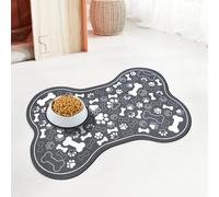 Dog & Cat Food Mat Bone Shaped Pet Feeding Mat Quick Absorb Water Bowl Placemat with Rubber Backing Indoor Floor Stain Resistant Pet Accessory Supplies (Dark Gray, 16x24 Inches)
