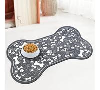 Dog & Cat Food Mat Bone Shaped Pet Feeding Mat Quick Absorb Water Bowl Placemat with Rubber Backing Indoor Floor Stain Resistant Pet Accessory Supplies (Dark Gray, 17x29 Inches)