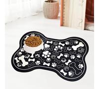Dog & Cat Food Mat Bone Shaped Pet Feeding Mat Quick Absorb Water Bowl Placemat with Rubber Backing Indoor Floor Stain Resistant Pet Accessory Supplies (Black, 16x24 Inches)