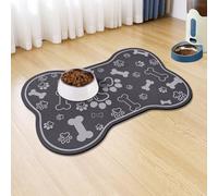 Dog Cat Food Mat,Rapid Absorbent Pet Feeding Mat, Bone Shaped Dog Placemat Water Bowl Mat, 12x18" Dark Grey