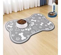 Dog Cat Food Mat, Rapid Absorbent Pet Feeding Mat, Bone Shaped Dog Placemat Water Bowl Mat, No Stains Food Mats Indoor for Pets, 12x18" Grey