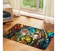 Dog Cat Food Mats Absorbent Pet Feeding Mat Quick Dry Dog Water Dispenser Mat Non-Slip Dogs Placemat Stained Glass Art Cats Food Bowl Mats Cat Feeder Pad Pet Accessories 11.8x17.7in