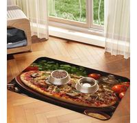 Dog Cat Food Mats Absorbent Pet Feeding Mat Quick Dry Dog Water Dispenser Mat Non-Slip Dogs Placemat Pizza with Mushrooms and Tomatoes Cats Food Bowl Mats Cat Feeder Pad Pet Accessories 11.8x17.7in