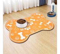 Dog Cat Mat for Food and Water,Rapid Absorbent Pet Feeding Mat, Bone Shaped Dog Placemat Bowl Mat with Rubber Backing,No Stains Pet Food Mats Indoor, Pet Accessories Supplies,Orange 17"×29"