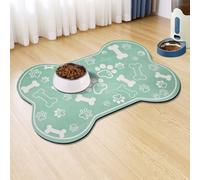 Dog Cat Mat for Food and Water,Rapid Absorbent Pet Feeding Mat, Bone Shaped Dog Placemat Bowl Mat with Rubber Backing,No Stains Pet Food Mats Indoor, Pet Accessories Supplies,Green 16"×24"