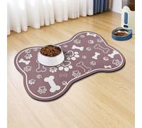 Dog Cat Mat for Food and Water,Rapid Absorbent Pet Feeding Mat, Bone Shaped Dog Placemat Bowl Mat with Rubber Backing,No Stains Pet Food Mats Indoor, Pet Accessories Supplies,Brown 17"×29"