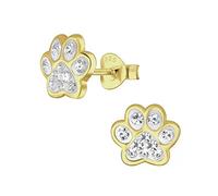 Dog Cat Paw Print Earrings with Clear Crystal Stones - 925 Sterling Silver Gold Plated