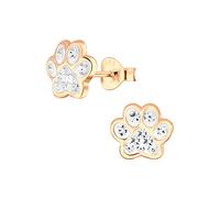 Dog Cat Paw Print Earrings with Clear Crystal Stones - Rose Gold Plated 925 Sterling Silver