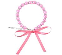 Dog Cat Pearls Necklace Collar Fancy Pearls Crystal Dog Necklace Pink Pearl Collars with Bling Accessories Ribbon Bow Elegant Pearl Collar Jewellery Accessories for Female Dogs Cat Puppy Small Medium