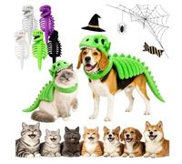 Dog Cat Pet Dinosaur Skeleton Costume, 3D Plush T-Rex Halloween Outfit，Green：80cm