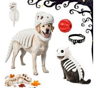 Dog Cat Pet Dinosaur Skeleton Costume, Adjustable Soft Dino Outfit Plush | Prehistoric Bone Pet Costumes Dog Halloween, Funny Adorable Glow in the Dark Dino Outfits For Party Family(A,35cm)