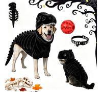 Dog Cat Pet Dinosaur Skeleton Costume, Adjustable Soft Dino Outfit Plush | Prehistoric Bone Pet Costumes Dog Halloween, Funny Adorable Glow in the Dark Dino Outfits For Party Family(B,45cm)