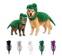 Dog Cat Pet Dinosaur Skeleton Costume, Pet Dinosaur Costume, Soft Plush T-Rex Skeleton Halloween Outfit, 3D Dinosaur Bone Hood Outfits Clothes for Medium Large Pet Cosplay Party Family (Green, 120CM)