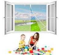 Dog Cat Pet Magnetic Screen Window Mesh Window Curtain, 115x115 cm Window Net Screen with Magnet Mesh Full Frame Hook & Loop Widen Strip- White H