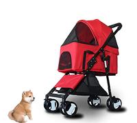 Dog Cat Pet Stroller 3-in-1 Foldable Pet Stroller Detachable Carrier, Car Seat and Stroller with Push Button Entry for Small and Medium Pets,Red