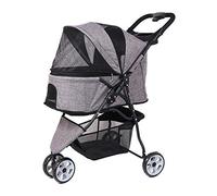 Dog cat pet Stroller Foldable 3 Wheel, Small Medium, Portable Light Weight Disabled Dog Pushchair pram Buggy, Easy Walk Travel Carrier, Cup Holder Safety Buckle (Red)