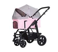 Dog cat pet Stroller for Small Medium Dogs 4 Wheel Foldable Detachable Puppy Pushchair pram Lightweight Travel Carrier Height Adjustment of armrests (Pink) (Pink)