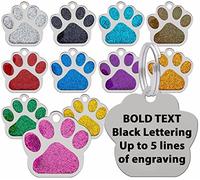 Dog Cat Pet Tag ID Collar Tags Personalised Black Bold Lettering Engraved 27mm with Glitter Paw Print (Red)