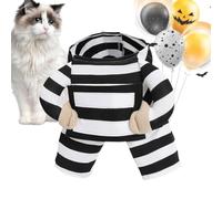Dog Cat Prisoner Costume, Funny Halloween Pet Outfit with Striped Jumpsuit | Classic Black And White Striped Prisoner Jumpsuit With Matching Hat - Turns Your Furry Friend Into The Cutest Canine Criminal