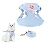 Dog Cat Puppy Harness and Lead Sets Adjustable Small Dog Harness No Pull Breathable Soft Cotton Material Escape Proof Dog Harness Cute Flower Pink Harness for Cats Puppy Small Dogs (Blue)