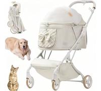 Dog Cat Pushchair，Pet Travel Stroller ，42*62*101cm Foldable Dog Pram ，dog pet buggy, Pet Stroller, Puppy Stroller with Front Pedal, Storage Basket and Cup Holder, for Dogs and Cats Travel(Whit