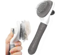 Dog/Cat Retractable Brush, Grooming Comb, Self Cleaning Slicker Brushes, Pet Grooming Tool with Cleaning Button, Shedding Tools, Massage, Clean, Easy Clean, Soft Grip Handle - GREY COLOUR