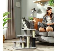PawHut Cat Tree 2 in 1 Pet Stairs withScratching Tickling Post, Light Grey