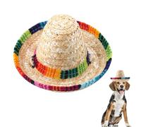 Dog Cat Straw Sombrero Hat, Pet Straw Hat Funny Mexican Sombrero Cap with Cotton Rope Adjustment
