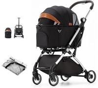 Dog & Cat Stroller Dog Prams Pushchairs Separable Pet Strollers for Small Mediun Dogs / 2 Cats Pet Carrier Trolley Aluminum Bracket Travel Cart Carriage (Grey a) (Black)