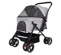 Dog Cat Stroller Foldable Pet Stroller Dog Stroller with Storage Basket and Adjustable Handle for Small Medium Cats Dogs Pet Travel Carriage(Grey)