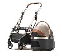 Dog Cat Stroller Folding Lightweight Traveling Trolley Detachable Pet Bag with 360° Front Wheels Multi-Directional Ventilation Inlet and Outlet Holds Pets Up to 15 Kg / 33 Lbs (Color : Gold)