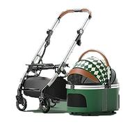 Dog Cat Stroller Folding Lightweight Traveling Trolley Detachable Pet Bag with 360° Front Wheels Multi-Directional Ventilation Inlet and Outlet Holds Pets Up to 15 Kg / 33 Lbs (Color : Green)