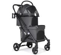 Dog Cat Stroller Folding Travel Double Pet Stroller for 2 Dogs Cats 4 Wheels Dog Strollers with Detachable Carrier for Cats Dogs Pet Travel Carriage(Black)