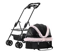 Dog Cat Stroller Pet Jogger Wagon Foldable Cart with 4 Wheels Multi-Directional Ventilation Inlet and Outlet Holds Pets Up to 12 Kg / 26 Lbs (Color : Pink)